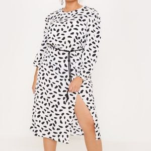 Tie Waist Dalmatian Print Midi Dress
